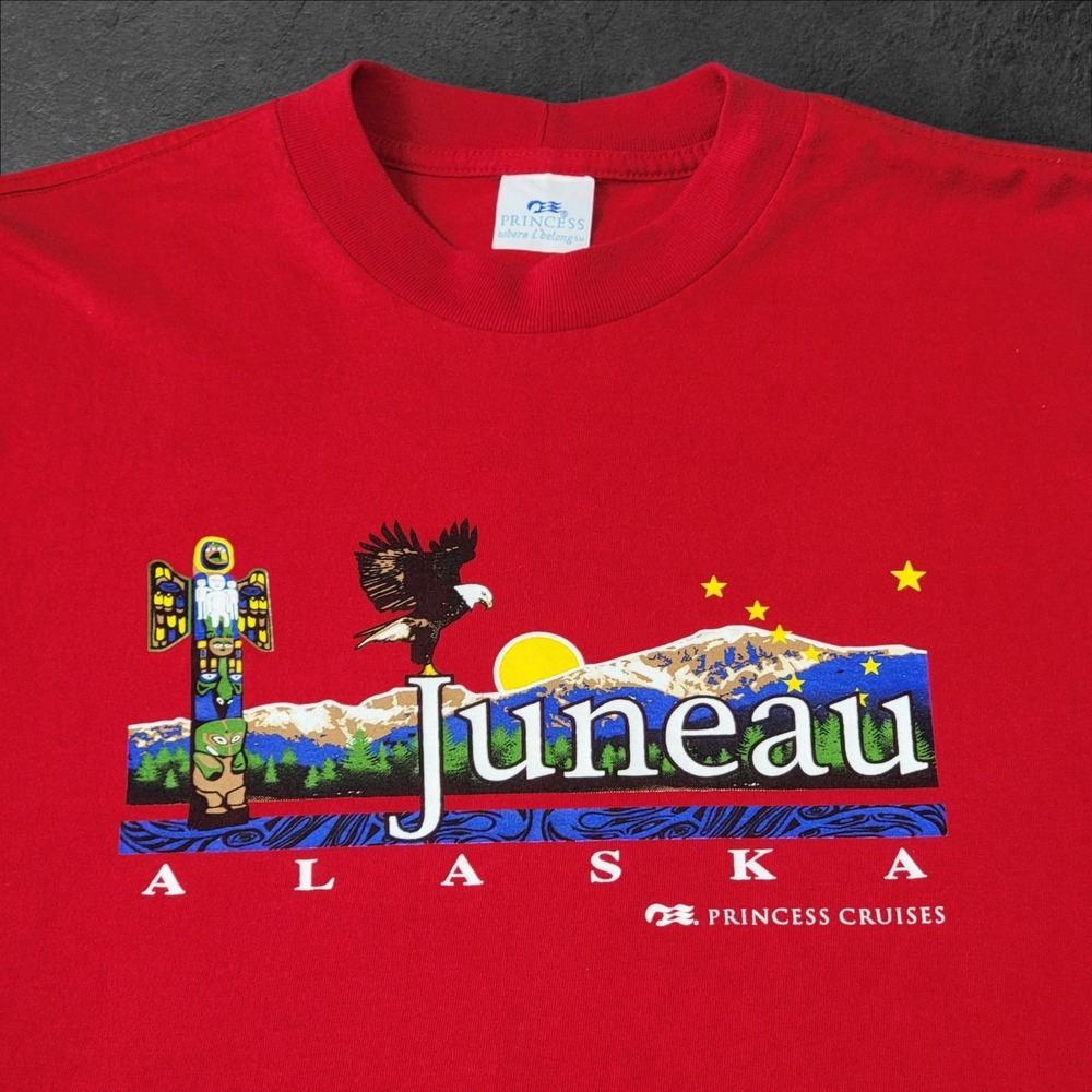 Vintage Juneau Alaska Princess Cruises Single Stitch T Shirt Size Large Red